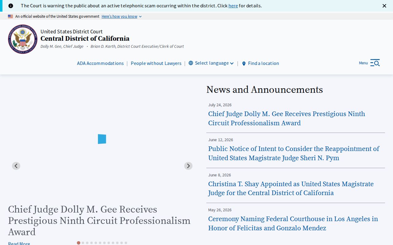 Santa Monica residents directory Central District of California court