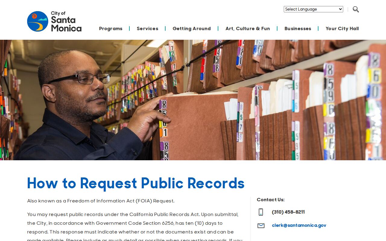 Santa Monica residents directory city public records request
