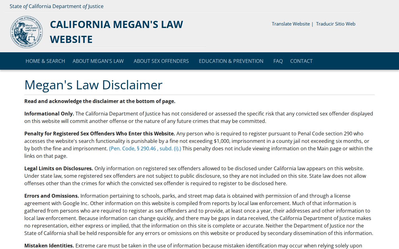 Santa Monica resident lookup California Megan's Law registry