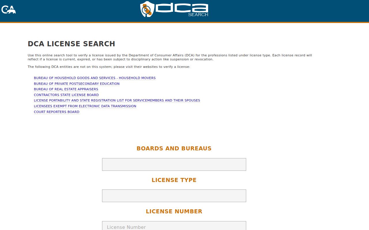 Santa Monica resident lookup California DCA license search