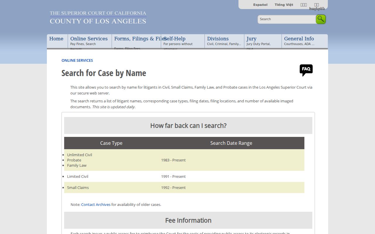 Santa Monica resident lookup Los Angeles Superior Court civil index